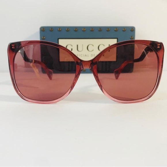 New- Authentic Gucci GG1010S 004 Sunglasses Women's Burgundy Transparent/Red - Picture 6 of 17